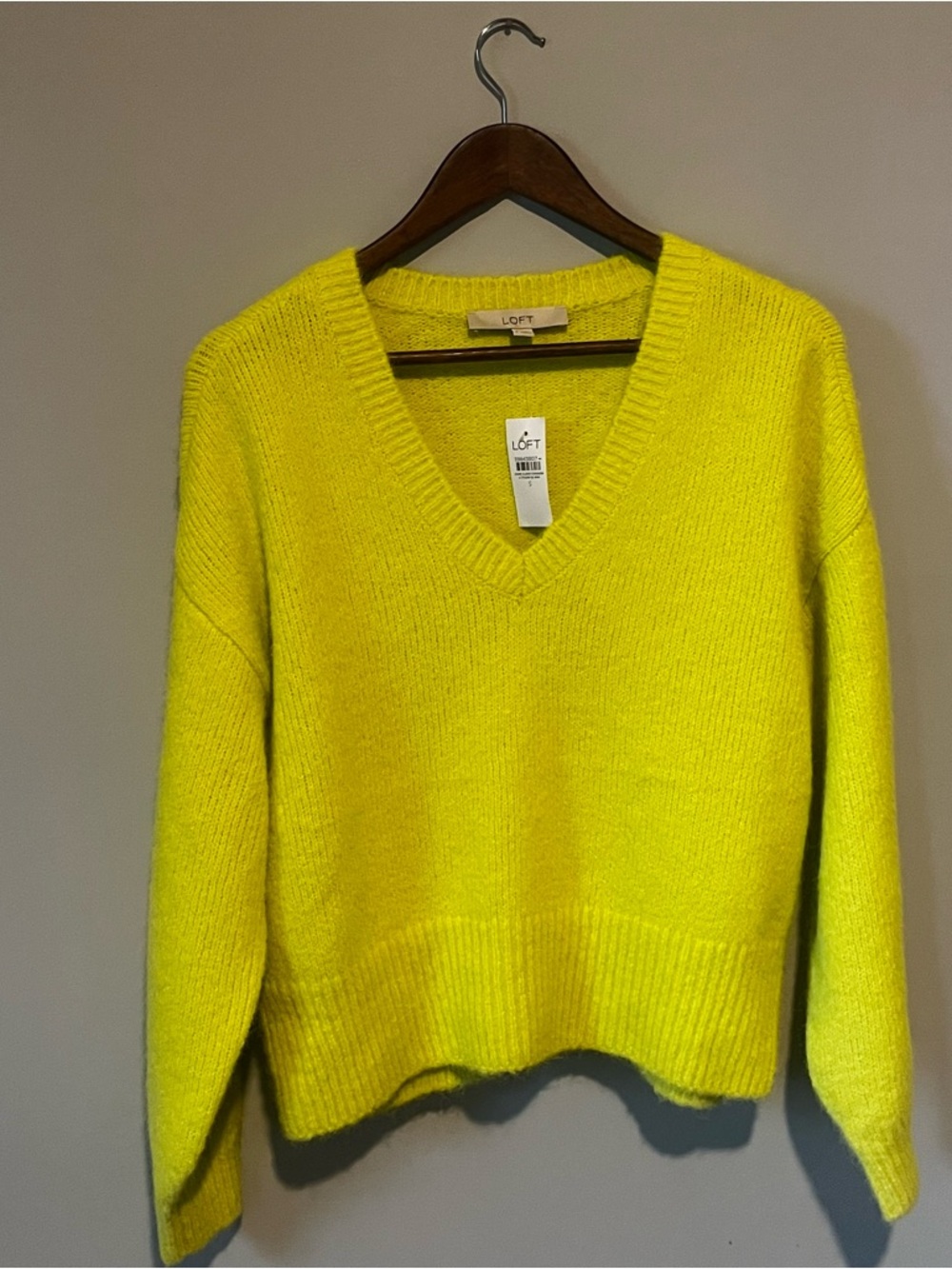 LOFT Bright Neon Yellow V-Neck Sweater